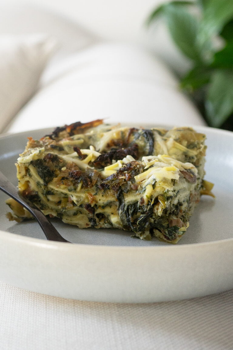 Vegan Spinach Lasagna | with white sauce and wild garlic pesto